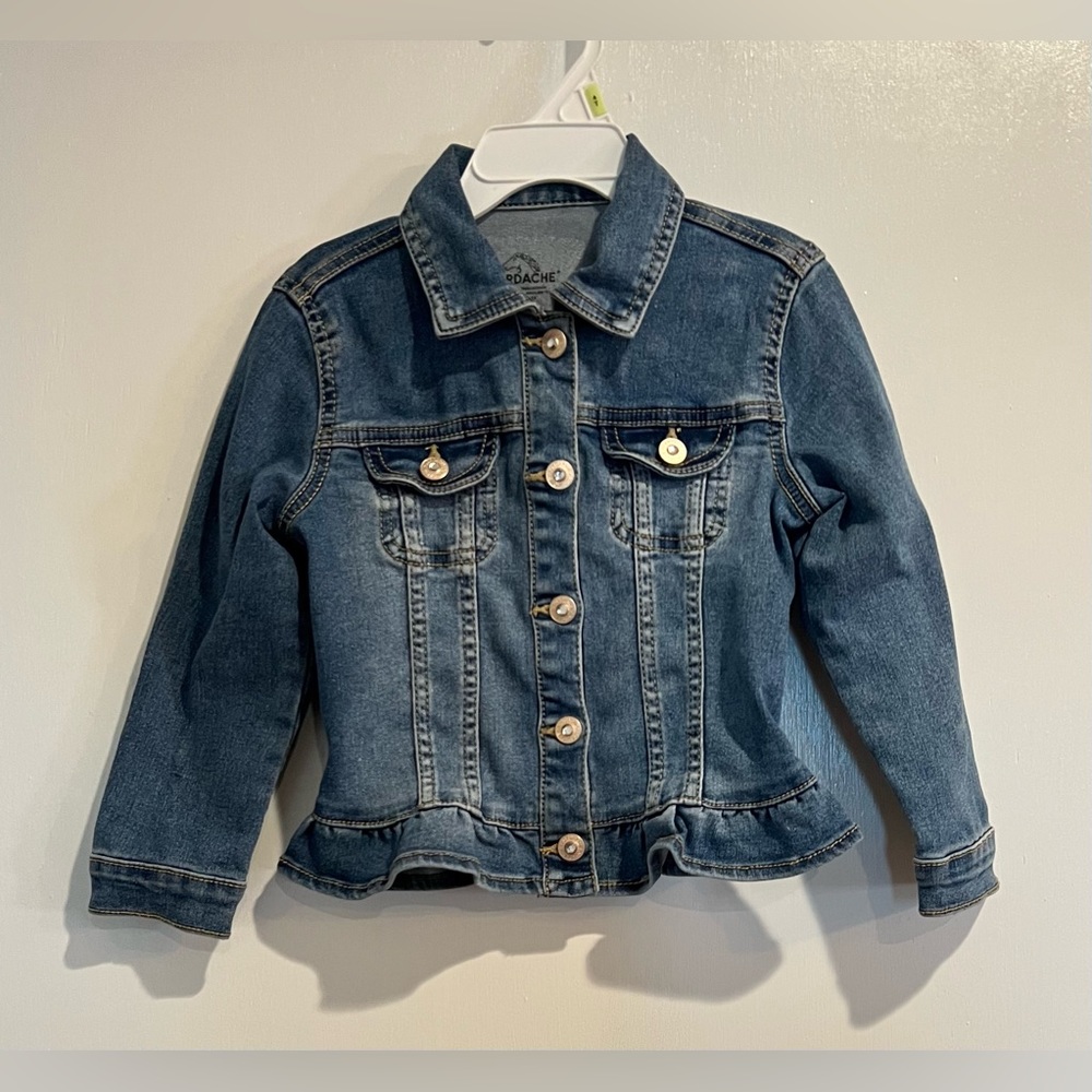 Jordache Girls blue denim snap-closure jacket with ruffle Size 4T